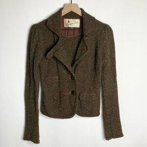 Anthropologie Green Laureate Lane Sweater Cardigan Jacket Size Small Wool Blend